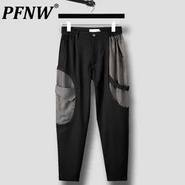 Men's Pants PFNW Spring Autumn Fashion Casual Trend Darkwear Style Chic Color Contrast Irregular Spliced Punk Trousers 12Z4744