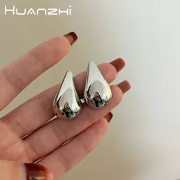 Stud Huanzhi Grande Gota de Água Brincos para Mulheres Meninas Metal Suave Simples Design Trendy Chunky Jóias Presentes Comutar 230922