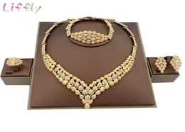 Liffly Jewelry Sets 나이지리아 구슬 신부 웨딩 아프리카 의상 두바이 골드 목