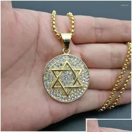 Hänge halsband hiphopstjärna av David halsband rostfritt stål isade ut fl cz runda judica israel je smycken dropship drop de dhhz3