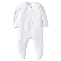 Rompers born Footed Pajamas Zipper Girl and Boy Romper Long Sleeve Jumpsuit Cotton Solid White Fashion 0-12 Months Baby Clothes 230923