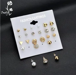 Moda 12 pares conjunto de estilo moderno feminino pérola cristal coração brincos para mulheres piercing simulado pérola inteiro joalheiro barato 9446676
