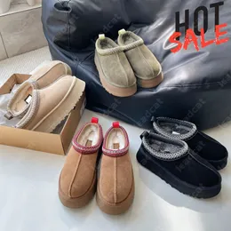 Stivali firmati da donna Australia Pantofole Tazz Ciabatte Tasman in pelle scamosciata in shearling Stivali da neve classici con plateau ultra mini Castagna Seme di senape Stivaletti invernali da uomo