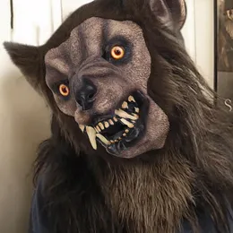 Party Masks Scary Wolf Latex Mask Realistic and Fierce Werewolf Carnival Headgear Costume Halloween Cosplay Props 230923