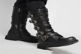 Boots Men039s Leather Motorcycle Midcalf Military Combat Gothic Belt Punk Men Shoes Tactical Army Boot 2301142179688