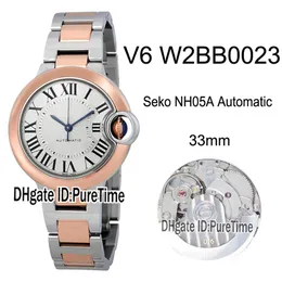 V6F W2BB0023 SEKO NH05A للسيدات التلقائي للسيدات Watch Twoe Rose Gold White Dial Steel Edition 33mm New 273d