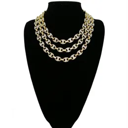 Hip Hop 12mm Gold Silver Color Plated Iced Out Puff Marine Anchpr Chain Link Bling Necklace for Men231j