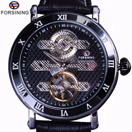 ForSining Tourbillion Obscure Designer Waterproof äkta läder Mens Watch Top Brand Luxury Mechanical Automatic Watch Clock265p