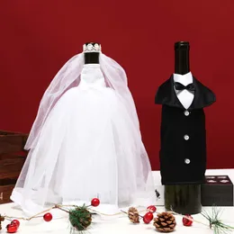 Other Event Party Supplies Bride and Groom Mini Wedding Dress Tuxedo Wine Bottle Covers Decoration Desktop 230923