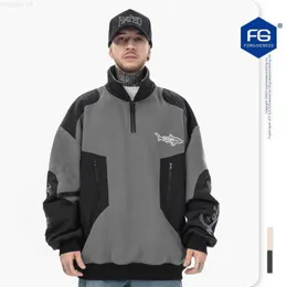 Os Hoodies dos homens Moletons Fgss Desgaste | 20223 outono/inverno nova marca de moda americana meio zip painel pelúcia rua motocicleta casaco sweaterkfmj