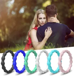 Wellen-Silikonring, bunter Finger-Hochzeits-Silikon-Reifen, Gummi-Handband, flexible Ringe, dünn, stapelbar, für Mädchen und Damen, Schmuck, 3 mm, FFA9255731
