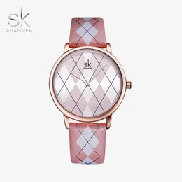 Cwp 2021 shengke relógio feminino xadrez couro menina relógio de pulso senhora marca relógios de pulso relógio montres femme reloj mujer232p