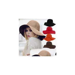 Breda randen hattar hink ull filt hatt för kvinnor stora fedora 6st/parti droppleverans mode tillbehör halsdukar handskar kepsar dhxuc