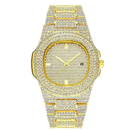 Модные мужские и женские часы Diamond Iced Out, дизайнерские часы, 18-каратное золото, нержавеющая сталь, кварцевый механизм, мужской женский подарок, Bling Wristwat234H