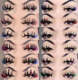 False Eyelashes Mix Color 25mm Mink Lashes Ombre Colorful Bulk Dramatic Fluffy Party Colored For Cosplay7181581
