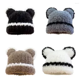 Berets Cartoon Bear Hat Girls Headgear For Outdoors Furry Warm Bonnet Large Ears Winter Beanie Accessories Drop