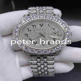 Arapça Dial Watch Diamond Watch Luxury Iced Out Saat Otomatik 43mm Erkek Gümüş Su Geçirmez 316L Paslanmaz Set CZ Diamond256H