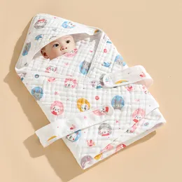 Sacos 6 camadas de gaze de algodão com capuz envoltório estilo dos desenhos animados bebê anti-chutando colcha crianças primavera outono fino macio saco de dormir 230923