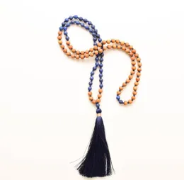108 Lapis Lazuli Mala Necklace with wood beads Lapis Lazuli Necklace wood beads Mala Necklaces Boho Necklaces Hand Knotted8780666