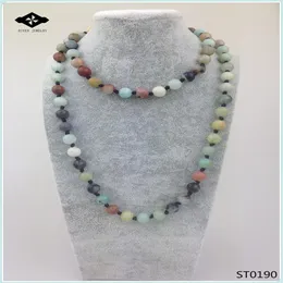 ST0190 32インチの長さのネックレスノットストーンアマゾナイトJasper Unakite Semi Precious Stone Necklace for Women222o