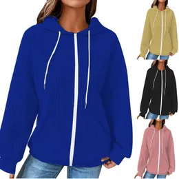 Women's Hoodies Solid Color Hooded Sweater 2023 Autumn/Winter Fashion Casual Zipper Top Plus Size Pocket Loose Long Sleeve Wear