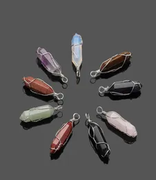 Hand Woven Natural Gemstone Hexagonal Column DIY Pendant White Copper Winding Bullet Shaped Stone Fashion Charm Necklace Amethyst Healing Crystal Jewelry4283400