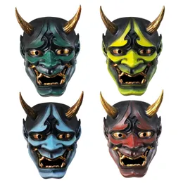 Maski imprezowe dla dorosłych unisex żywica japoński monster diabeł hannya noh kabuki demon oni samurai maska ​​pełna twarz Halloween Blue Red Party 20.5*26cm 230923