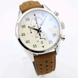 Klasyczny styl Nowy przybysze spacexx Chrono Flyback Stopwatch White Dial Brown skórzany pasek męskie zegarki sportowe gentowanie vk c327u