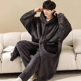 Indumenti da notte da uomo da uomo con cappuccio lungo accappatoio abiti invernali pigiami caldi set 2 pezzi/set indumenti da letto casual vestiti per la casa pigiami morbidi