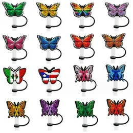 kreskówkowe silikonowe słomkowe topaki na kurz kolorowe Style motyla słomkowe okładki dla serii 8 mm akcesoria