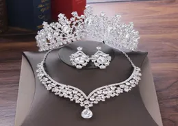 Kristallwassertropfen Brautschmuck Sets Strass Tiaras Kronen Halskette Ohrringe für Braut Hochzeit Dubai Schmuck Set8775315
