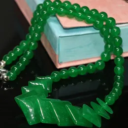 Kedjor Green Malaysia Jades Chalcedony Stone Beads 10-17mm fyrkant Diagonal 6mm rund halsband för kvinnor smycken 18 tum b631-1