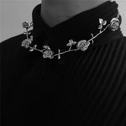 Catene Vintage Punk Spine Collana di fiori di rosa Tendenza europea Hip Hop Girocollo unico per regali di gioielli per feste femminili 2023