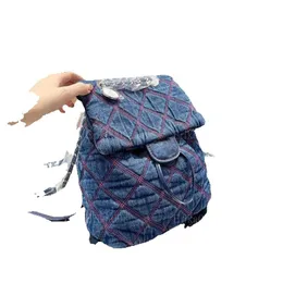 9AWOMENS Fashion Påsar denim Bag Backpack Style Casual Shoulder Cross-Body Bag Thread Satchels Diamond Lattice Blue School Bag S Handväskor