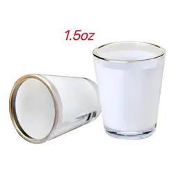 Wine Glasses 1.5Oz 3Oz Sublimation S Tumbler White Golden Rim Heat Transfer Printing Frosted Cup Blank Drop Delivery Home Garden Kit Dha2H