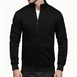 Men's Hoodies Men Fluffy Zip Up Solid Color Stand Collar Sweatshirts Loose Outdoor Sports Tracksuits Leisure Warm Cardigan Coat Tops