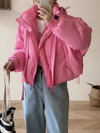 Mulheres Down Parkas Moda Jaquetas de Inverno para Mulheres 2023 Espessamento Quente Rosa Com Capuz Curto Jaqueta Acolchoada Mulher AutumnWinter Laceup em Casacos 230922