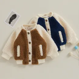Jackets 0801 Lioraitiin 04Years Toddler Baby Boy Girl Fleece Winter Coat Contrast Long Sleeve Jacket Button Cardigan Outwear 230923