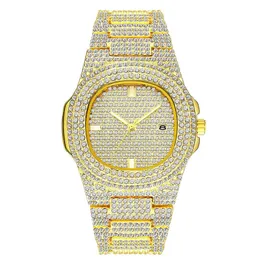 Модные мужские и женские часы Diamond Iced Out, дизайнерские часы, 18-каратное золото, нержавеющая сталь, кварцевый механизм, мужской женский подарок, Bling Wristwat217w