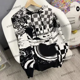 Xinxinbuy Men DesignerパーカーセーターチェッカーボードレターJacquardニットパリ女性ブラックパープルイエローS-2xl