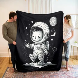 Koce Śliczna kreskówkowa astronauta Kocon dla sypialni Bedspread kosmiczny pluszowy ciepły rzut flanel czarny okładka dla dzieci prezent 2309923