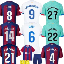 Joao Felix Lewandowski Soccer Jerseys Pedri Barcelonas 23 24 Gavi F. de Jong Fan Player version Lamine Yamal Football Shirts Kit Men Kids Uniform