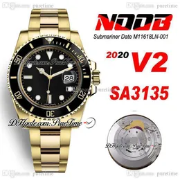 N V2 SA3135 Automatyczna męska zegarek 18k żółta złota ceramika ramka czarna indeks index 904L stalowa obudowa i bransoletka ostrygowa eta supe189J