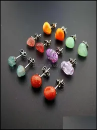 Stud Broken Stone Beads Crystal Earrings Purple White Quartz Amethyst Red Studs Earring For Wome Luckyhat Drop Del Dhxfa1597143