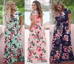 2019 Floral Print Boho Beach Dress Women Long Maxi Dress Summer Womens Dresses Short Sleeve Evening Party Woman Dress Casual Vesti2371021