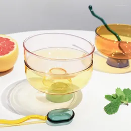 Bowls Stained Glass Transparent Goblet Bowl Spoon Set High Borosilicate Fruit Salad Dessert Household Tableware