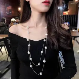 Pendant Necklaces RAVIMOUR 2023 Imitation Pearl Jewelry Long & Pendants For Women Fashion Multilayer Collar Mujer Statement Perlas Kolye