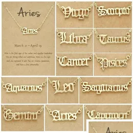 Pendant Necklaces Zodiac Signs Letter Necklace For Women 12 Constellations Clavicle Chain Choker Pack With Card Drop Delivery Jewelr Dhlsr