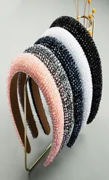 Handmade Crystal Beaded Headbands high End Luxury Sponge Pink Hair Band Women Fashion Wide Fabric Headband9197426