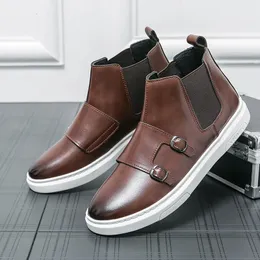 Boots Trend Winter Fashion Monk Strap Chelsea Ankle Men's Pointed Slip On Casual Shoes Luxury Brand Hightops Zapatos Hombre 230922